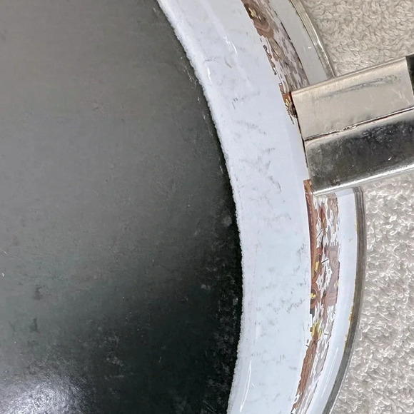 Vintage Enamelware Brown Paisley Frying Pan Skillet With Lid - Picture 12 of 16